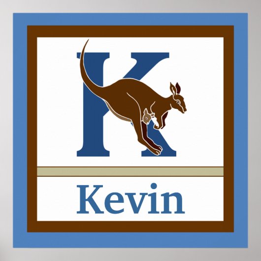 K is voor Kangaroo en Boy Name Wall Art voor kinde Poster (Voorkant)