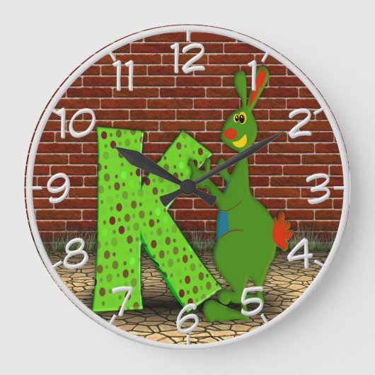 K is voor Kangaroo Wall Clock Grote Klok (Voorkant)