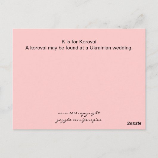 K is voor Korovai Briefkaart (Achterkant)