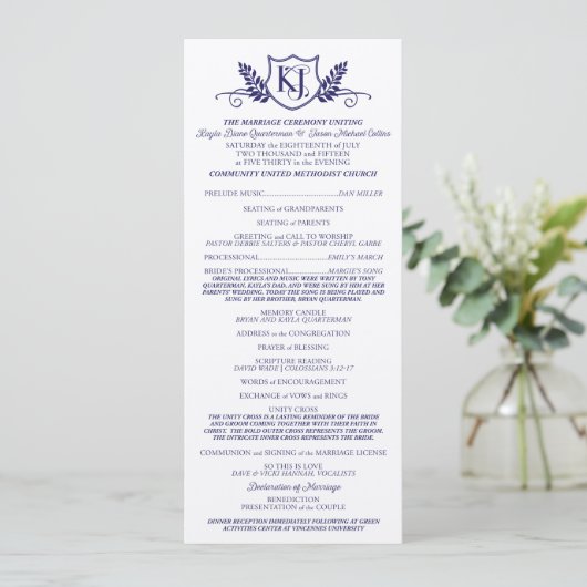 K&J Wedding Ceremony Programma Programmakaart (Staand voorkant)