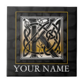 K "Jouw naam" Celtic Black Stone Monogram Tegel Tegeltje (Voorkant)