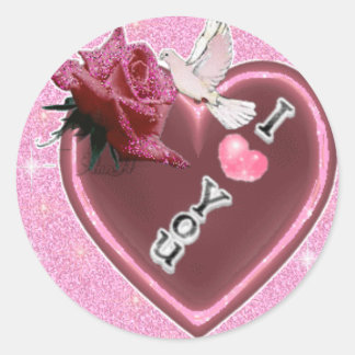 K ♥ K ♥ vlotZ ♥ Glitery Pink Heart & Dove DeZignZ Ronde Sticker