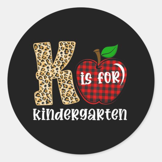 K = Kindergarten Lopard Apple Terug T Ronde Sticker (Voorkant)