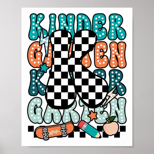 K Kindergarten Teacher Checkered Back To School Ki Poster (Voorkant)