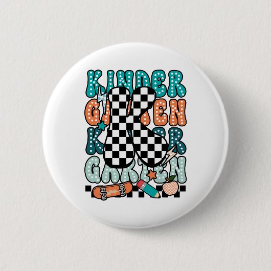 K Kindergarten Teacher Checkered Back To School Ki Ronde Button 5,7 Cm (Voorkant)