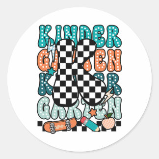 K Kindergarten Teacher Checkered Back To School Ki Ronde Sticker