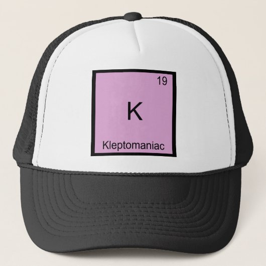 K - Kleptomane grapjessymbool uit de scheikunde Trucker Pet (Voorkant)