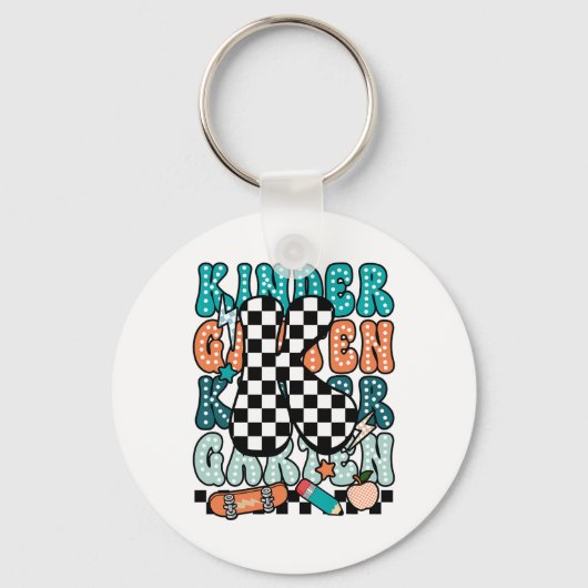 K Kleuterleraar Geruit Terug naar school Ki Sleutelhanger (Voorkant)