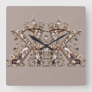K Letter Beige Kristal Luxe Design Vierkante Klok