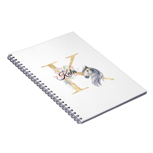 K letter gepersonaliseerde naam monogram met paard notitieboek (Rechterzijde)