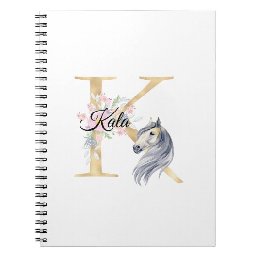 K letter gepersonaliseerde naam monogram met paard notitieboek (Voorkant)