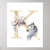 K letter gepersonaliseerde naam monogram met paard poster (Voorkant)
