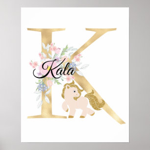 K letter gepersonaliseerde naam monogram met pony poster