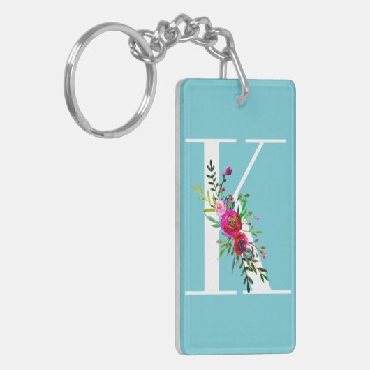 K Letter Initiaal Monogram Floral Aangepaste kleur Sleutelhanger (Voorkant Links)