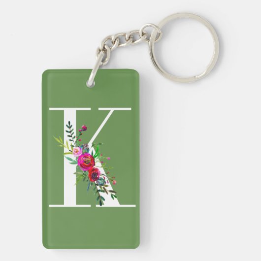 K Letter Initiaal Monogram Floral Aangepaste kleur Sleutelhanger (achterkant)