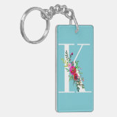 K Letter Initiële Monogram Bloem Kleur op Maat Sleutelhanger (Voorkant Links)