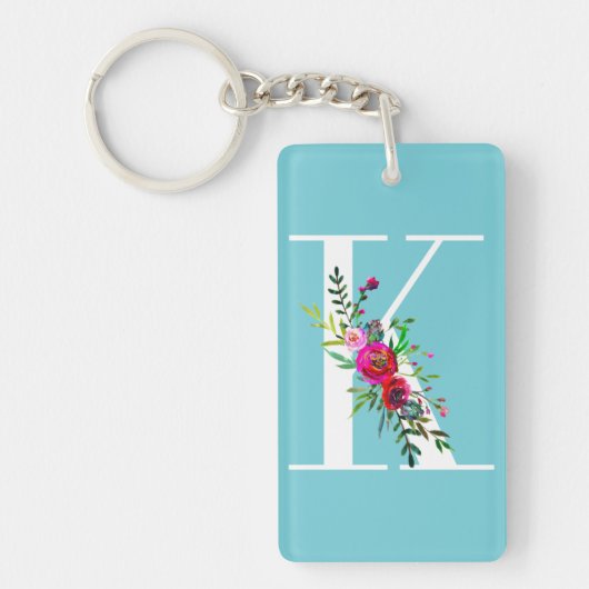 K Letter Initiële Monogram Bloem Kleur op Maat Sleutelhanger (Voorkant)