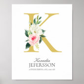 K Letter Monogram met Bloemen Poster (Voorkant)
