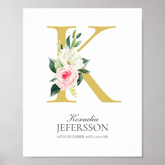 K Letter-monogram met Poster bloemen (Voorkant)