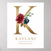 K Letter Monogram Naam Marsala Bloemenkwekerij Poster (Voorkant)