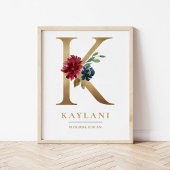 K Letter Monogram Naam Marsala Bloemenkwekerij Poster