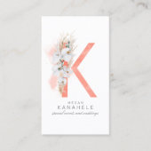 K Letter Monogram White Orchids and Pampas Grass Visitekaartje (Voorkant)