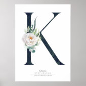 K Letter Monogram Witte Bloemen en Groente Poster (Voorkant)