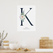 K Letter Monogram Witte Bloemen en Groente Poster (Keuken)