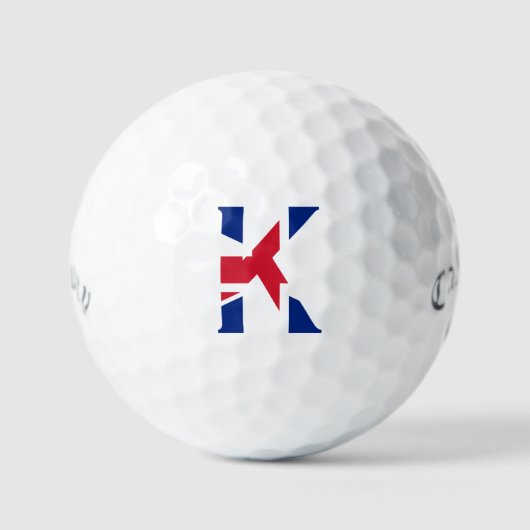 K Monogram bedekt op Union Jack Flag css gbcnt Golfballen (Voorkant)