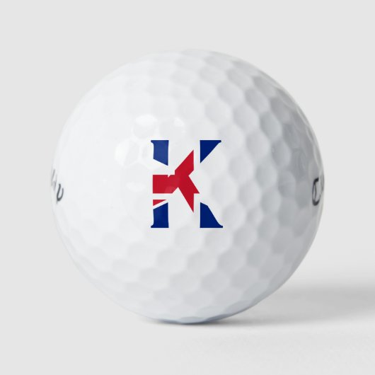 K Monogram bedekt op Union Jack Flag cwb gbcnt Golfballen (Voorkant)