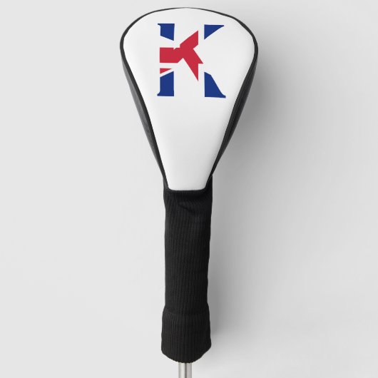 K Monogram bedekt op Union Jack Flag dcnt Golfheadcover (Voorkant)