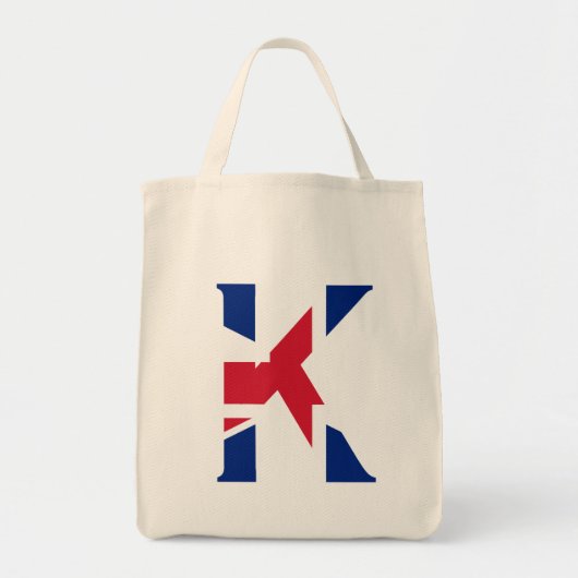 K Monogram bedekt op Union Jack Flag gtcnt Tote Bag (Voorkant)