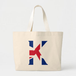 K Monogram bedekt op Union Jack Flag jitcnt Grote Tote Bag