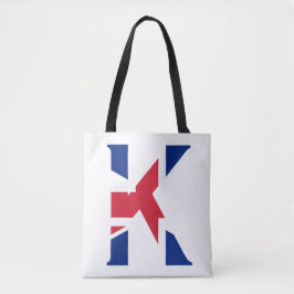 K Monogram bedekt op Union Jack Flag stint Tote Bag