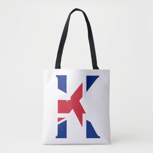 K Monogram bedekt op Union Jack Flag stint Tote Bag (Voorkant)