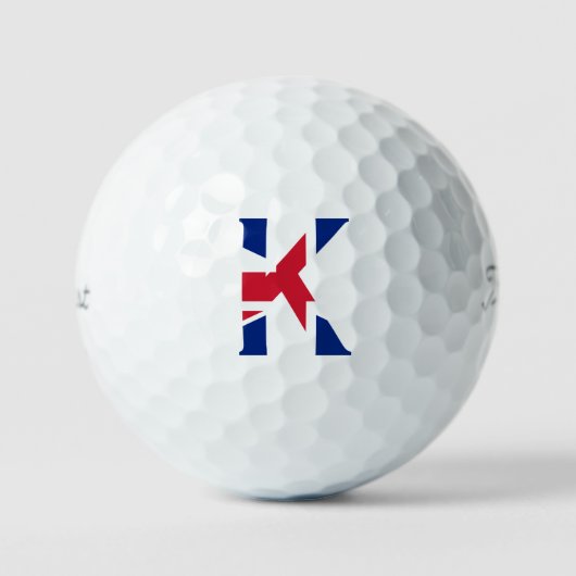 K Monogram bedekt op Union Jack Flag tpv1 gbcnt Golfballen (Voorkant)