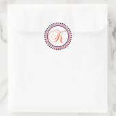 K Monogram (Blauwe/Oranje puntcirkel) Ronde Sticker (Tas)