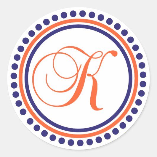 K Monogram (Blauwe/Oranje puntcirkel) Ronde Sticker (Voorkant)