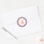 K Monogram (Blauwe/Oranje puntcirkel) Ronde Sticker (Envelop)
