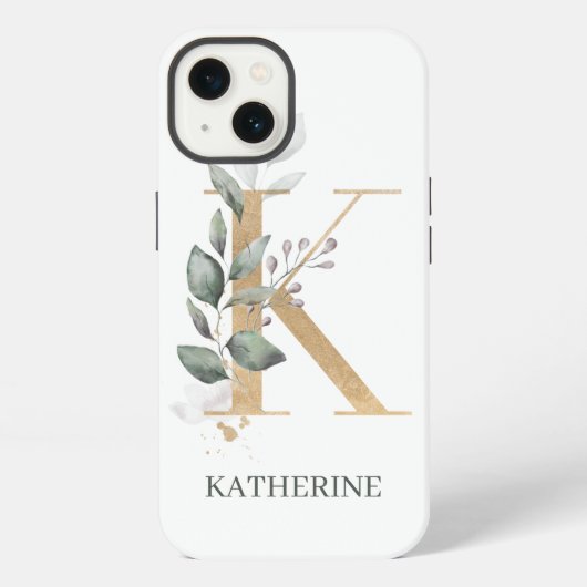 K Monogram Bloem Personalized iPhone Hoesje (Achterkant)