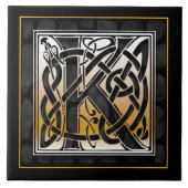 K Monogram Celtic Black Stone keramische tegels Tegeltje (Voorkant)