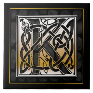 K Monogram Celtic Black Stone keramische tegels Tegeltje