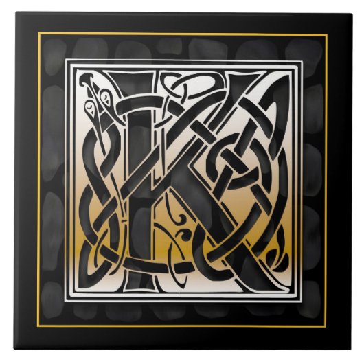 K Monogram Celtic Black Stone keramische tegels Tegeltje (Voorkant)