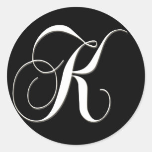 K monogram - elegant zwart-wit ronde sticker