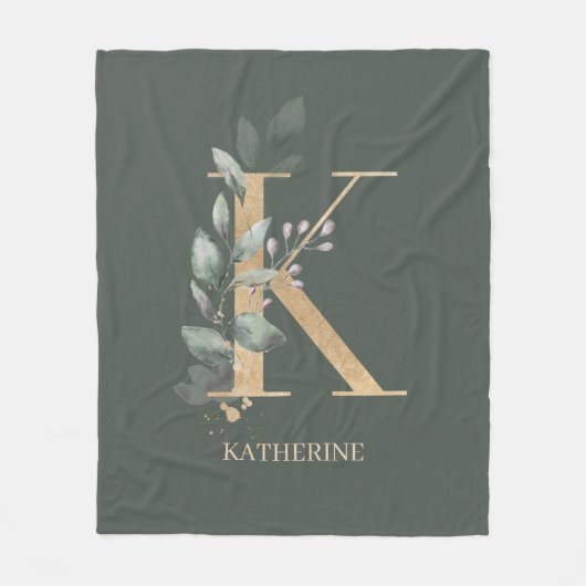 K Monogram Floral Aangepast Fleece Deken (Voorkant)