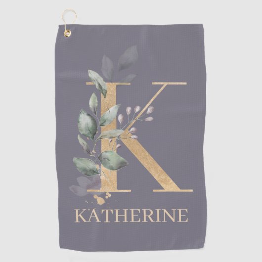 K Monogram Floral Aangepast Golfhanddoek (Voorkant)