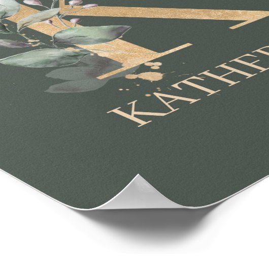 K Monogram Floral Aangepast Poster (Hoek)