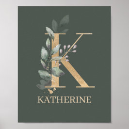 K Monogram Floral Aangepast Poster