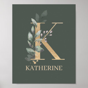 K Monogram Floral Aangepast Poster