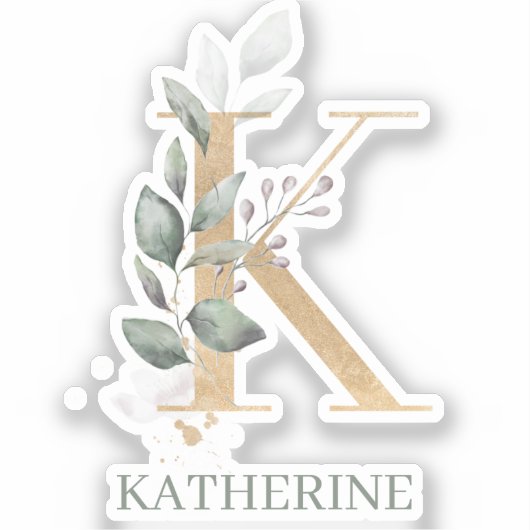 K Monogram Floral Aangepast Sticker (Voorkant)